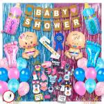 Party Propz Foil, Cardstock, Latex Baby Shower Banner, Foil Balloons, Curtains, Sash, Metallic Balloons, Glue Dot (Set Of 92)
