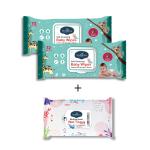 Sea bird Face Wipes for Dirt Removal |Hand Cleansing|Tissues| & Baby Wet Wipes Combo Pack Enriched VitaminE For Instant Cleansing & Refreshment (2 Baby Wipe & 1 Refreshing Tissue Aqua)