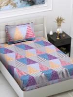 FABINALIV Multicolor Geometric 300 TC Cotton Blend Single Bedsheet with Pillow Cover (FLSBS-1214-Multi)