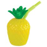 Tiki Times Summer Pineapple Sippy Cup With Straw 295ml for Luau/Hawaiian Theme Parties