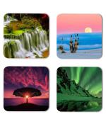 Whats Your Kick Beautiful Nature Waterfalls Mountains Printed Set of 4 Coaster With Metal Stand