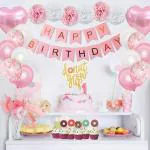 GROOVY DUDZ Pink Happy Birthday Decoration Kit for Girls - Kids Birthday Decoration Items (30pcs)