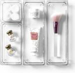 Regalo Desk Drawer Organizer Trays Various Size Bathroom Drawer Tray Dividers Plastic Vanity Organizers Storage Bins for Makeup Dresser Kitchen Office (Clear) (4PC, White)