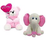 LVS TOYS - White Elephant & I Love You Soft Toy for Kids, Children & Girls Playing Teddy Bear in Size of 30 & 30cm Long