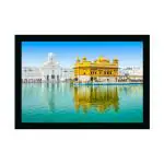 Dharvika Innovations Design 3 Synthetic Golden Temple, Amritsar Painting Sparkle Coated Home Decorative With Frame, 14 X 20 Inch