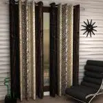 Home Sizzler 2 Pieces Abstract Eyelet Polyester Window Curtains - 5 Feet, Brown