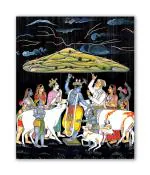 Tamatina Multicolor Unframed Krishna Govardhan Leela Classic Indian Art Canvas Painting - 36X30 Inch