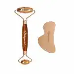 Vintageware Copper Face Roller Natural Handmade Crafted Facial Massager Skin Tool for Anti anti-aging skincare (Wooden Handle With Copper B Shape Gua Sha)