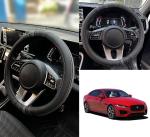 Oshotto SC-18 Fiber Leather Car Steering Cover Compatible with Jaguar XE (Black, Grey)