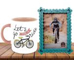 Whats Your Kick Lets Go For A Ride Quotes Printed Pink Ceramic Coffee Mug 325 ML With Cycle Chain Photo Frame