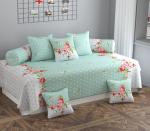Novak Decors Ashley Super Soft Microfiber Digital Printed Traditional 1 Single Bedsheet 5 Coushion and 2 Bolster total 8 Pc Diwan Set CREA AQU FLOW
