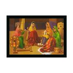 Dharvika Innovations Design 19 Synthetic Rajasthani Village Modern Art Painting Sparkle Coated Home Decorative With Frame, 14 X 20 Inch