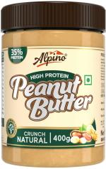 Alpino High Protein Natural Peanut Butter Crunch 400 G | Unsweetened | 35 G Vegan Protein | 100% Plant Based, High Protein Peanut Butter Crunchy | No Added Whey | No Added Sugar, Salt or Hydrogenated Oils | Gluten-Free | Vegan