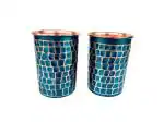 Rastogi Handicraft Pure Copper Glass Outer Hammerd Firozi Paint Work Decorated Tableware Tumbler