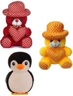 Kashish Trading Company soft red dot, yellow dot with black penguin for gift (25-30cm) (Multicolor)