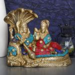 ARTVARKO Handmade Brass Resting Lakshmi Vishnu on Sheshnaag Statue - 6 inch