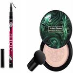 URBEN QUEEN-BB Cream Air Cushion Foundation Korean Mushroom Head CC Cream Concealer Whitening Cosmetic Waterproof Brighten Face Base Tone Foundation WITH Waterproof liquid eyeliner 36 Hours ( SET OF 2 )