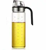 VMITRA Olive Oil Glass Bottle Silicone Auto Flip Oil Dispenser Leak Proof Bottles with Non Slip Handle Automatic Cap and Stopper for Kitchen Cooking (M Oil Bottle Auto Open 500Ml)