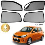 AllExtreme Maruti Suzuki Celerio Car Window Shades Magnetic Windshield Cover for Maximum UV and Sun Protection (Pack of 4 - Front 2pcs with Zipper and Magnet;Rear 2pcs with Magnet without Zipper, Black)