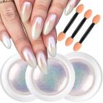 KALAP BY KJ 3 Packs Chrome Nail Powder, Metallic Mirror Holographic Nail Powder Pearl Gradient Neon Nail Powder, Mermaid Chameleon Glitter for Nail Art Manicure Decoration Salon Home DIY (Pearl White)