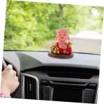 ANTIQ CRETION Solar Powered Moving Head And Hand Sitting Gautam Buddha Statue For Living Room | Car Dashboard | Home | Office Desk | Wealth & Prosperity - Red