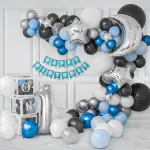 SpecialYou.in Moon & Star 1st Birthday decoration items with Blue, White and Black Balloons- 62 Items