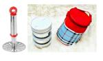 Blue Wonder Stainless Steel Potato Potato Masher with 4 Pcs Round Lunch Box and Multicolour, Pack of 2