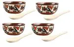 Caffeine Brown, White Stoneware Soup Bowl With Spoon (Set Of 4)