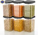 APRON 100% Unbreakable Air Tight Modular Kitchen Plastic Storage Containers Jars Canister Box Combo Set - 1100 ml Plastic Grocery Container (Pack of 6, Black)