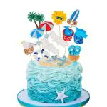 Zyozique 1 Set Hawaiian Beach Cake Decoration Summer Beach Chair and Umbrella Cake Toppers Green Palm Tree Cake Toppers for Hawaiian Theme Birthday Wedding Party Baby Shower Party Decoration Supplies