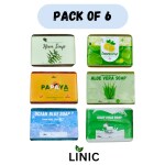 LINIC Soap Combo (Neem, Ocean Blue, Papaya, Lemon, Goat milk, Aloe vera) (100g each, Pack Of 6)
