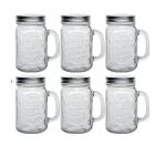 Glass Mason Jar with Airtight Lid and Handle - 500 ml, 6 Pieces, Transparent