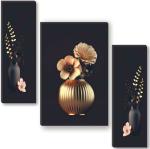 saf beautiful flower pot UV textured self adeshive Digital Reprint 18 inch x 12 inch Painting (Without Frame, Pack of 3) SAFJM35054