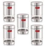 HAZEL Stainless Steel Transparent Wide Mouth See Through Container, Silver, Set of 5, 600 Ml