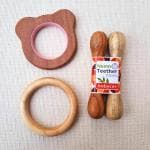 Babycov Neem Wood Teethers for Babies | Natural and Organic | Wooden Baby Teether | Helps in Teething | Set of 4 | for 3+ Months Babies. (Bear + Stick + Ring)