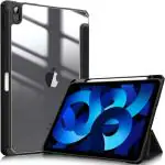 ProElite case Cover for Apple iPad Air 10.9 inch 5th/4th Gen, Transparent Smart Flip Cover for iPad Air 10.9 inch with Pencil Holder, Black