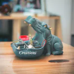 VIYU CREATIONS Resin Big Mouth Hippopotamus Showpiece As Storage Hippo Animal Statue Home Interior Decor ( Blue)