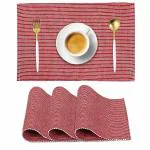 HOKIPO Ribbed Cotton Table Mats for Dining Table 4 Piece, Red (IN74-RED*4)