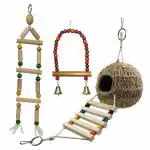 Jainsons Bird Nest with Chewing Toys-Hanging Bird Cage Toys Suitable for Parrots, Love Birds (Combo Pack with Nest)