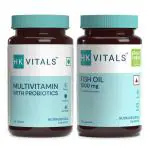 HealthKart HK Vitals Multivitamin with Probiotics, 90 Multivitamin Tablets & Fish Oil Capsules (1000 mg Omega 3 with 180 mg EPA & 120 mg DHA), for Brain, Heart, Eyes, and Joints Health, 90 Capsules