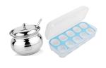 BLUE WONDER Stainless Steel Multipurpose Ghee Pot/Pickle Container with Spoon With Solid Plastic Egg Carry Tray Holder and (Multicolour, Pack of 2)