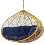 TIKKOST Airwing Single Seater Heavy Iron Hanging Egg Swing Lounge Chair with Tufted Soft Deep Cushion Backyard Relax for Indoor, Outdoor, Balcony, Deck, Patio, Home & Garden (Beige & Blue)