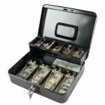 Betlex Large Cash Box with Money Tray and Lock, Metal Money Box Safe, Cash Register,5 Compartments Cantilever Tray & 4 Spring-Loaded Clips for Bills,11.81