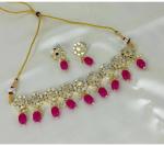 Gyaan Jewels Handmade Gold Plated Brass Earring and Necklace Set Pink (Women) (Pack of 1) Free Size