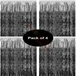 Propsicle 4 pcs 3ftx6ft Silver Metallic Tinsel Fringe Foil Curtains Anniversary, Birthday, Bachelorette, Baby Shower Party Decoration - Pack of 4