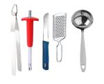 Stainless Steel Roti Chimta Tong with Sister Lighter | Knife Chalu | Cheese Grater | kitchen Tools Small Chamcha and Multicolour , (Pack Of 5)