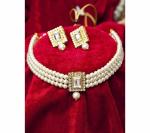 Gyaan Jewels Handmade Gold Plated Alloy Earring and Necklace Set White Free Size