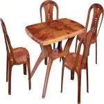 Swagath furniture Max 4 Seater Plastic Cross leg Dining Tabe and 4 Nos SW-806 without Arm Chair Set for Home, Garden & Cafeteria (Finish Color -TEAK WOOD, DIY(Do-It-Yourself))