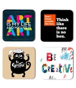 Whats Your Kick Creative Mind Art is My Life And My is Life Art Quotes Printed Set of 4 Coaster With Metal Stand