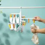 UrbanWare 360 Degree Portable Folding Clothes Drying Rack Space Saving Travel Rotatable Clips, Clothesline Hanging Underwear Socks Laundry Drying Hanger Rack - Random Color (15 Clips)